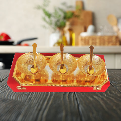 Brass 3 Pcs Decoratice Bowl Set With Velvet Box 0.52kg